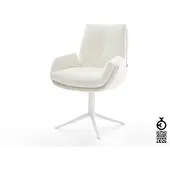 DELIFE Drehstuhl Clea-Flex Bouclé Soft Beige Fußkreuz Weiß 360° drehbar Wippfunktion
