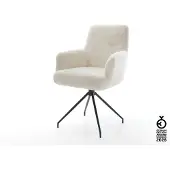 DELIFE Esszimmerstuhl Heira-Flex mit Armlehnen Plüsch Creme-Weiß Kreuzgestell konisch Schwarz Taschenfederkern