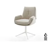 DELIFE Drehstuhl Clea-Flex Webstoff Soft Beige Fußkreuz Weiß 360° drehbar Wippfunktion