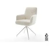 DELIFE Esszimmerstuhl Heira-Flex mit Armlehnen Plüsch Creme-Weiß Kreuzgestell konisch Edelstahl Taschenfederkern