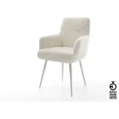 DELIFE Esszimmerstuhl Heira-Flex mit Armlehnen Plüsch Creme-Weiß 4-Fuß konisch Edelstahl Taschenfederkern