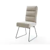 DELIFE Esszimmerstuhl Pela-Flex Webstoff Soft Beige Kufengestell Schwarz Taschenfederkern