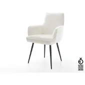DELIFE Esszimmerstuhl Heira-Flex mit Armlehnen Bouclé Soft Beige 4-Fuß konisch Schwarz Taschenfederkern
