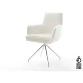 DELIFE Esszimmerstuhl Heira-Flex mit Armlehnen Bouclé Soft Beige Kreuzgestell konisch Edelstahl Taschenfederkern