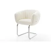 DELIFE Freischwinger Jada-Flex Bouclé Weiß Freischwinger flach Edelstahl Taschenfederkern