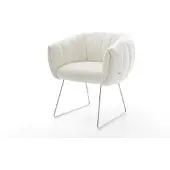 DELIFE Esszimmerstuhl Jada-Flex Bouclé Soft Beige Kufengestell Edelstahl Taschenfederkern