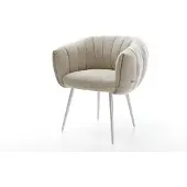DELIFE Esszimmerstuhl Jada-Flex Webstoff Soft Beige 4-Fuß konisch Edelstahl Taschenfederkern