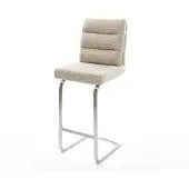 DELIFE Barstuhl Pela-Flex Webstoff Soft Beige Freischwinger Flach Edelstahl Silberfarben