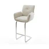 DELIFE Barstuhl Nela-Flex Webstoff Soft Beige Freischwinger Flach Edelstahl Silberfarben