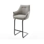 DELIFE Barstuhl Alja-Flex Strukturstoff Soft Grau Freischwinger Flach Metall Schwarz Taschenfederkern