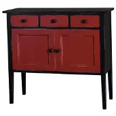 Casa Padrino Jugendstil Kommode 100 cm Schwarz / Rot - Massivholz Sideboard im Landhaus Stil