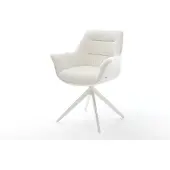 DELIFE Drehstuhl Kaira-Flex Bouclé Soft Beige Kreuzgestell breit Weiß 360° drehbar Wippfunktion