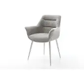 DELIFE Esszimmerstuhl Kaira-Flex Strukturstoff Soft Grau 4-Fuß konisch Edelstahl