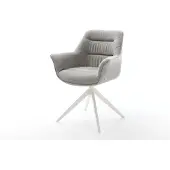 DELIFE Drehstuhl Kaira-Flex Strukturstoff Soft Grau Kreuzgestell breit Weiß 360° drehbar Wippfunktion