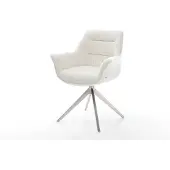 DELIFE Drehstuhl Kaira-Flex Bouclé Soft Beige Kreuzgestell breit Edelstahl 360° drehbar Wippfunktion