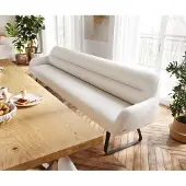 DELIFE Esszimmerbank Taya-Flex 300 cm Bouclé Creme-Weiß Kufengestell flach Schwarz Taschenfederkern