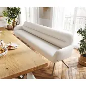 DELIFE Esszimmerbank Taya-Flex 300 cm Bouclé Creme-Weiß Kreuzgestell kantig Effektfinish Titan Taschenfederkern