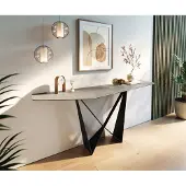 DELIFE Konsolentisch Edge Polygonal 180x50 cm Keramik Beton Grau Spios Metall Schwarz