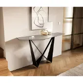 DELIFE Konsolentisch Edge Polygonal 140x50 cm Keramik Beton Grau Spios Metall Schwarz