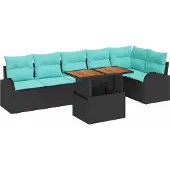 Syfax Garten-Sofa-Set 7 stk. Schwarz Poly Rattan