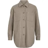 Vila Hemdjacke "VIKIMMI SHIRT L/S JACKET - NOOS", Damen, Gr. S, beige (fossil detail:melange), Web, Obermaterial: 100% Polyester, meliert, regular fit, Rundhals, Jacken Hemdjacke