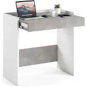 Dmora Schreibtisch Clematide, Moderner Schreibtisch mit Schublade, Studier - oder Bürotisch für PC - Buchhalter, 100% Italy, 80x40h79 cm, Weiß und Beton