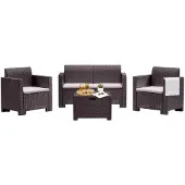 Dmora Lounge-Set für den Außenbereich Venere, Garten-Set mit Kissen, Lounge-Set für den Innenbereich in Rattan-Optik, 100 % Italy, Braun