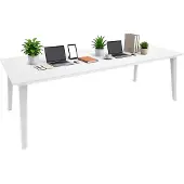 Dmora Gartentisch Camrose 235x98x74 cm Weiß, 10 Plätze, Verlängerung mit Mittelmechanismus