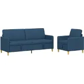 vidaXL Sofa Set mit Stauraum 2 stk. Blau Polyester