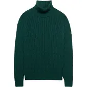 Superdry für Damen. W6110614A Grüner Slouchy Cable Rollkragen Pullover (L), Lässig, Baumwolle, Langarm