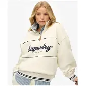 Superdry für Damen. W2012380A Country Club Loose 1/4 Zip Sweatshirt in Gebrochenweiß (L), Lässig, Baumwolle