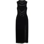 Superdry für Damen. W8011695A Langes schwarzes Samtkleid (L), Party, Polyester, Ärmellos / Hosenträger