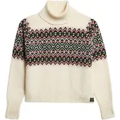 Superdry für Damen. W6110618A Rollkragenpullover mit Fairisle-Muster in Beige (XS), Lässig, Wolle