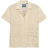 Superdry für Damen. W4010533A Beige Resort Spitzenhemd (L), Lässig, Baumwolle, Kurzarm