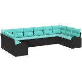 vidaXL Gartensofa-set 10 stk. Schwarz und Türkis Poly-Rattan