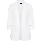 Laura scott Longblazer , Damen, Gr. 42, weiß, Web, Obermaterial: 90% Polyester, 10% Elasthan. Futter: 100% Polyester, figurbetont hüftbedeckend, Blazer Longblazer, mit gerafften Ärmeln