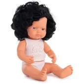 Miniland Lernpuppe 38 cm Kaukasisches Mädchen mit schwarzem und gewelltem Haar