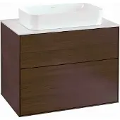 Villeroy & Boch Finion Waschtischunterschrank, 2 Auszüge, mit integrierter Beleuchtung, Waschbecken mittig, mit Hahnloch, 800x603x501mm, Glass White Matt, G22100GN, Farbe: Walnut Veneer