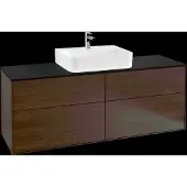 Villeroy & Boch Finion Waschtischunterschrank, mit integrierter Beleuchtung, Waschbecken mittig, 1600x603x501mm, Glass Black Matt, G19200GN, Farbe: Walnut Veneer