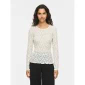Vila Spitzenshirt "VIFAY O-NECK L/S TOP - NOOS" Materialmix, enger Schnitt