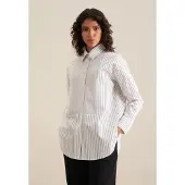 Seidensticker Longbluse "Schwarze Rose", Damen, Gr. XS (34), weiß, 100% Baumwolle, gestreift, oversize, ohne Ausschnitt, Blusen Longbluse, 1/1 Kragen Streifen