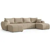 AX Living Malatya U Couch mit Schlaffunktion Ecksofa Hellbraun 311 cm