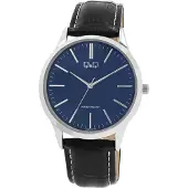 Q&Q Herren Armbanduhr C08A-011PY, 40 mm, Lederarmband, Metallgehäuse, 3 ATM wasserdicht