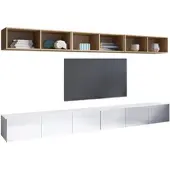 AX Living Wohnwand Modern Kossana 33 – 300 cm Breite Goldene Eiche/Weiß