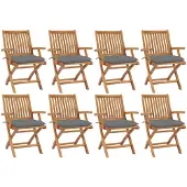 vidaXL Klappstühle mit Kissen, 8-teilig, Massivholz Teakholz