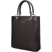 Roberta Rossi Damen Handtasche Leder und Stroh Reißverschluss abnehmbarer Henkel Black B UNICA 24x29x6.5 cm