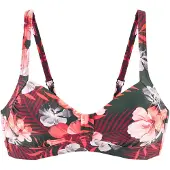 LASCANA Bandeau-Bikini-Top "Loria", Damen, Gr. 42, Cup E, blau (oliv, orange), Recycling-Polyamid, bedruckt, geblümt, Bikini-Oberteile Bandeau-Bikini-Top, bis G Cup, ohne Bügel