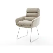 DELIFE Esszimmerstuhl Abelia-Flex mit Armlehnen Webstoff Soft Beige Kufengestell Edelstahl
