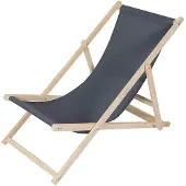 Feel2Home Sonnenliege Strandstuhl aus Holz klappbar ohne Armlehnen, 3-fach verstellbar, gepolsterte Auflage, für Garten, Anthrazit