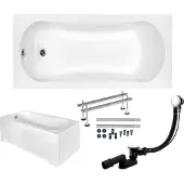 Besco Badewanne Rechteck 150x70 mit AcrylSchürze, Ablaufgarnitur & Füßen GRATIS | Komplettset 4in1 Original Acryl Wanne Siphon | BADLAND ARIA
